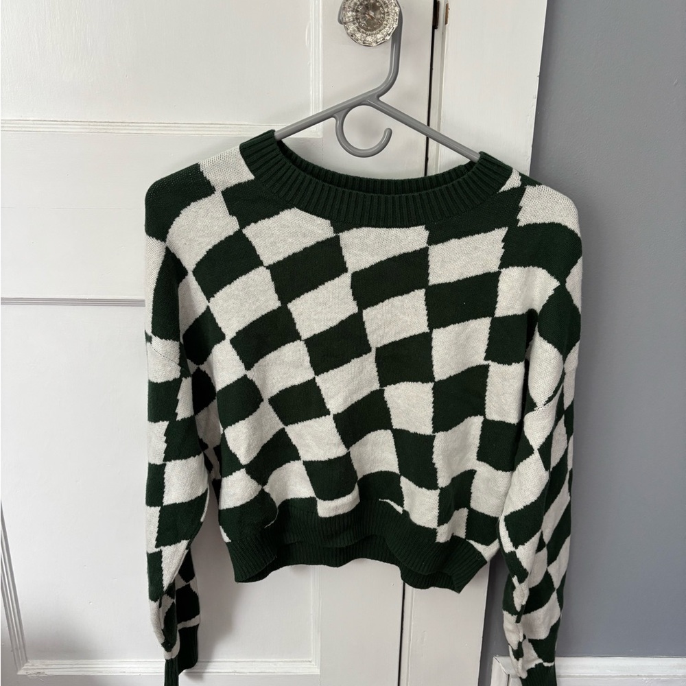 Checkered Green and White Sweater Hollister